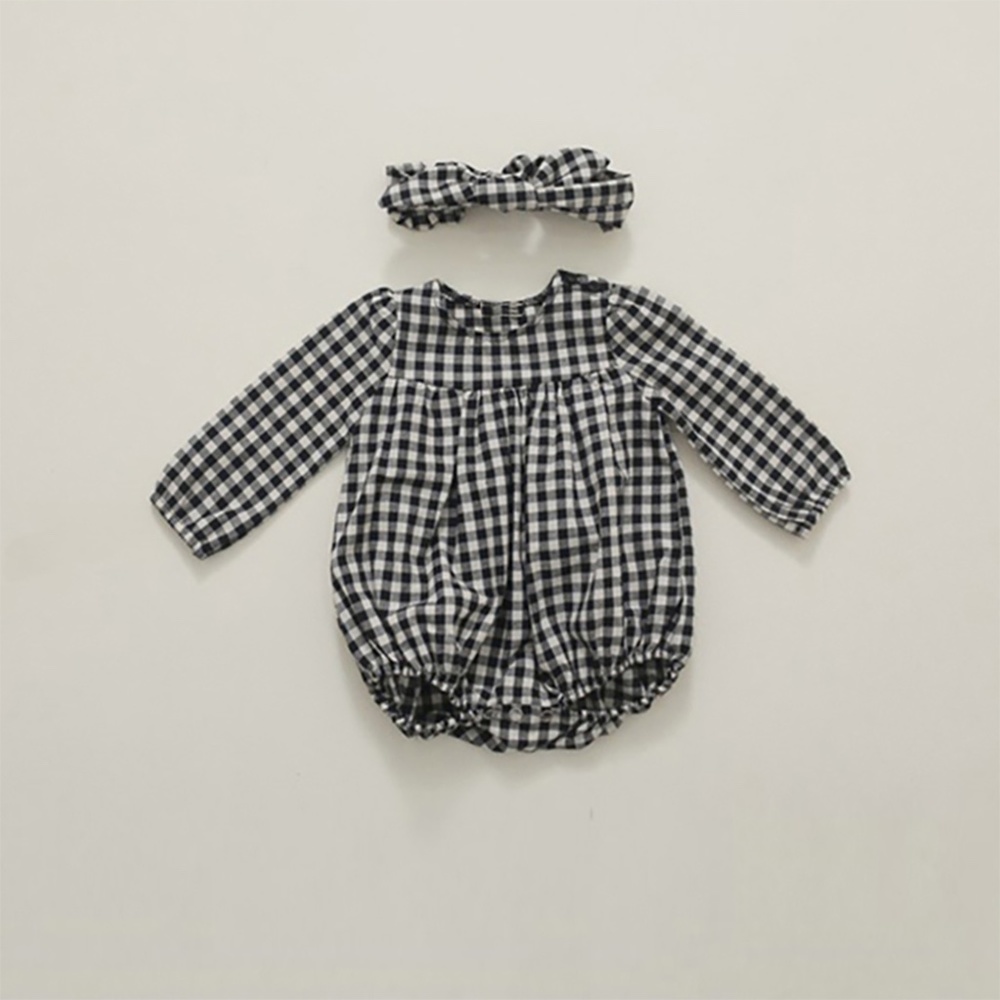Baby Girls Black Checked Romper Headband Set